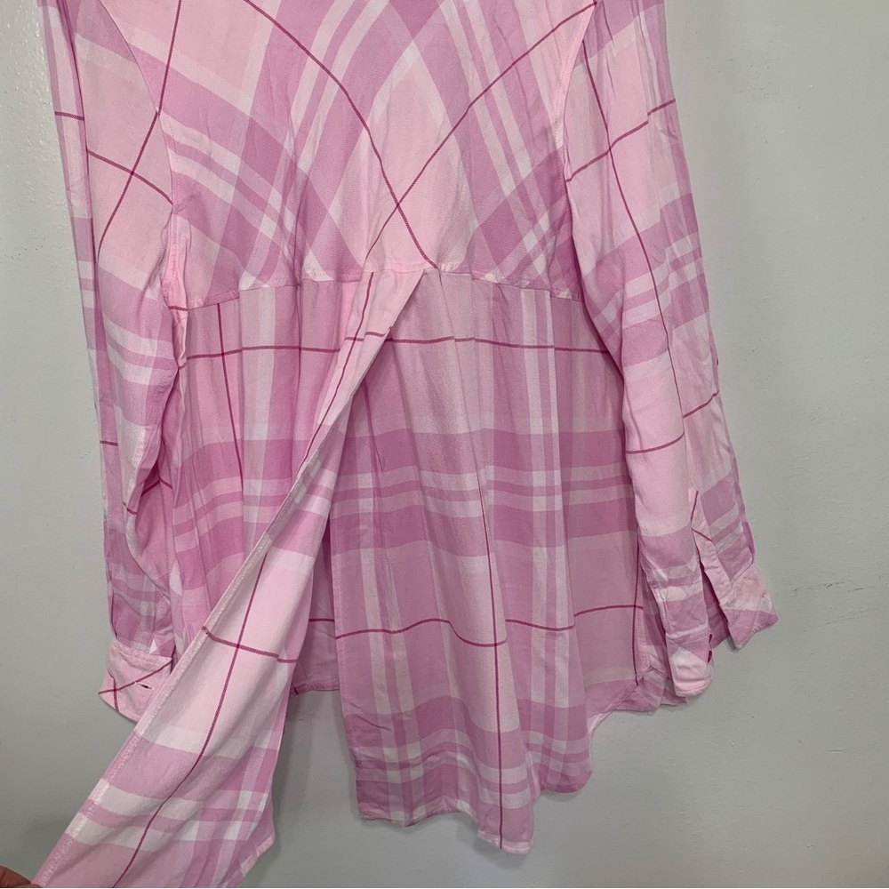Denim 24/7 Pink Plaid Button Down High Low Hem Shirt Size 22W Valentines Day - Picture 6 of 6